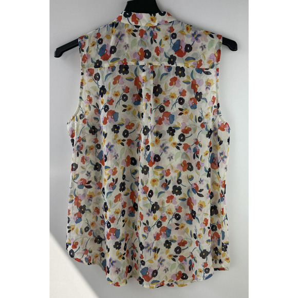 Cabi Tux Ruffle Sleeveless Sheer Blouse #6108 Floral Multi-Colored Top Sz Large - Picture 7 of 10